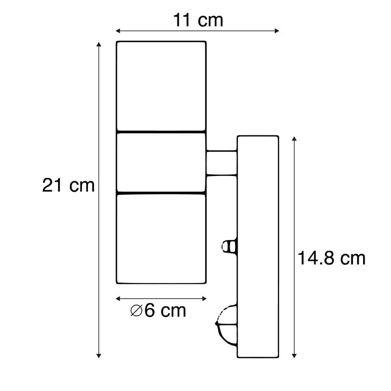 QAZQA Buitenwandlamp staal 2-lichts IP44 met bewegingssensor - Duo
