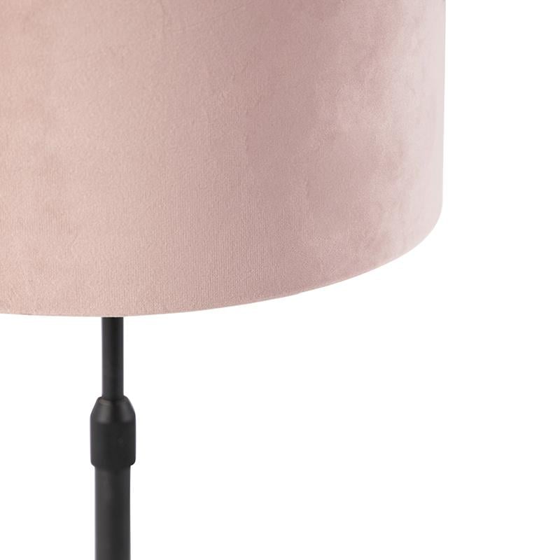 QAZQA Tafellamp zwart met velours kap roze met goud 25 cm - Parte