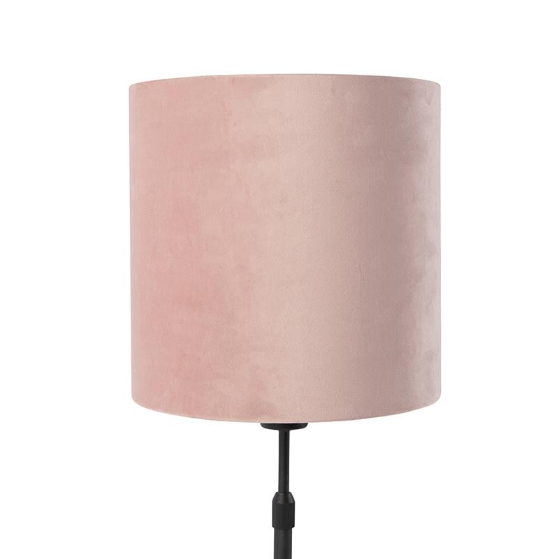 QAZQA Tafellamp zwart met velours kap roze met goud 25 cm - Parte