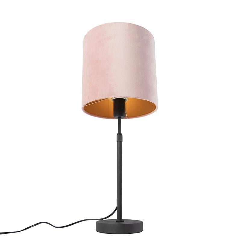 QAZQA Tafellamp zwart met velours kap roze met goud 25 cm - Parte