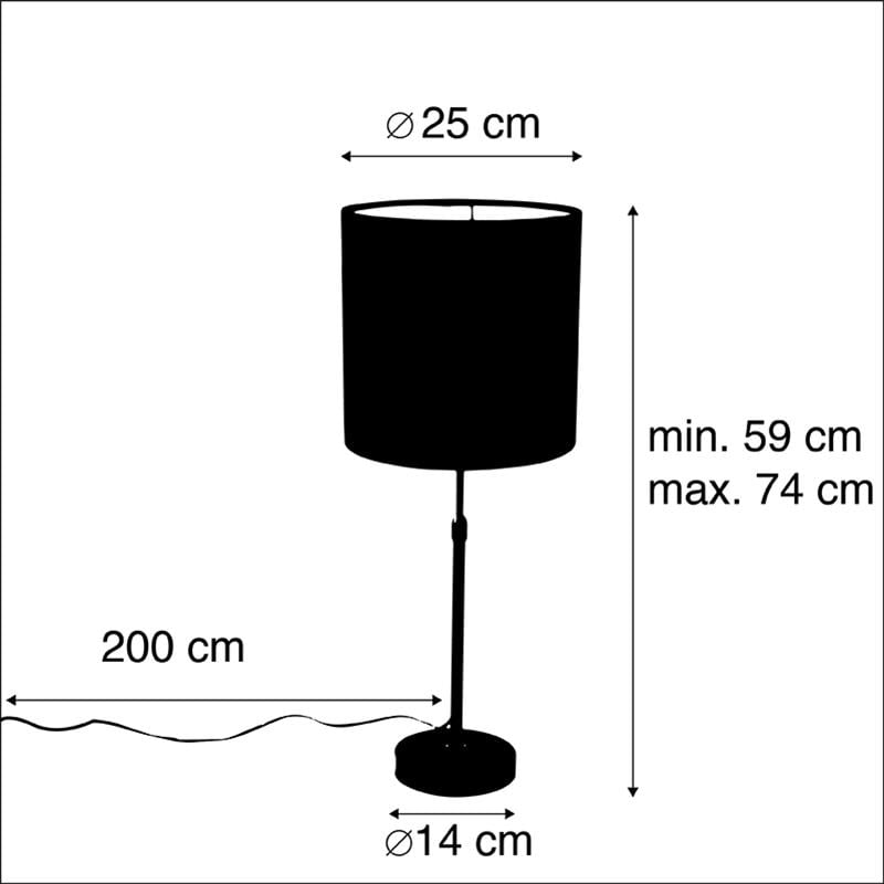 QAZQA Tafellamp zwart met velours kap zwart met goud 25 cm - Parte