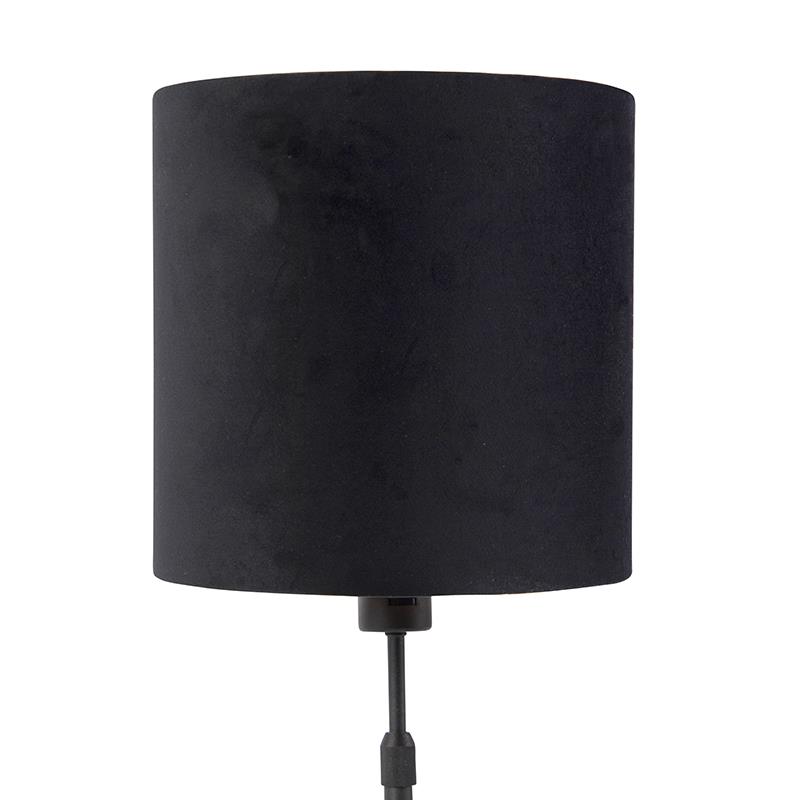 QAZQA Tafellamp zwart met velours kap zwart met goud 25 cm - Parte