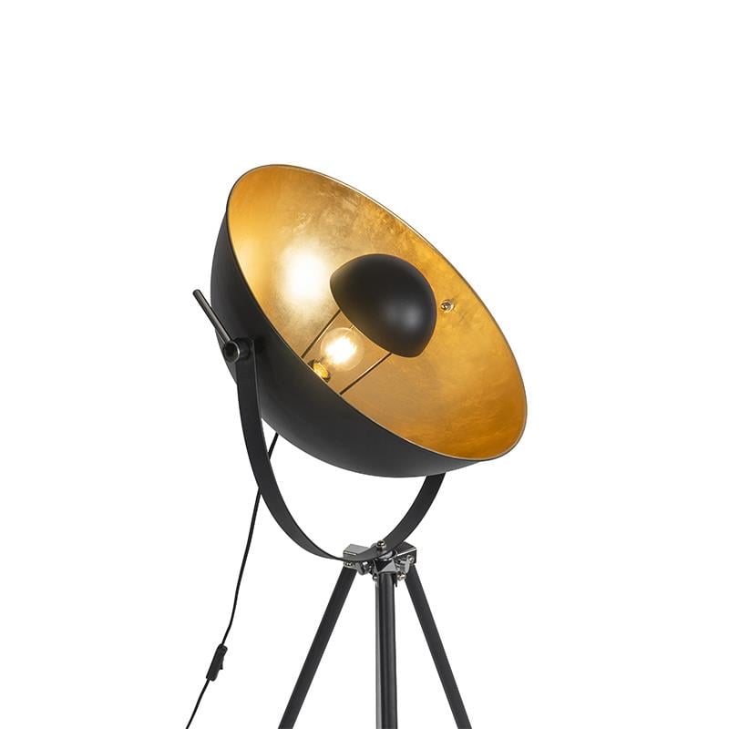 QAZQA Vloerlamp zwart met goud 51 cm verstelbaar tripod - Magnax