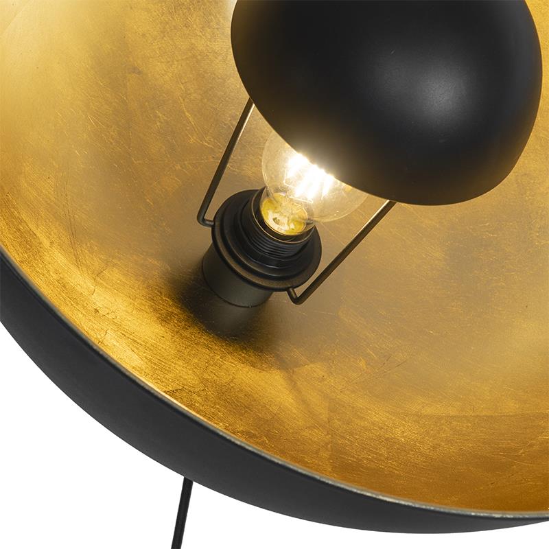 QAZQA Vloerlamp zwart met goud 51 cm verstelbaar tripod - Magnax