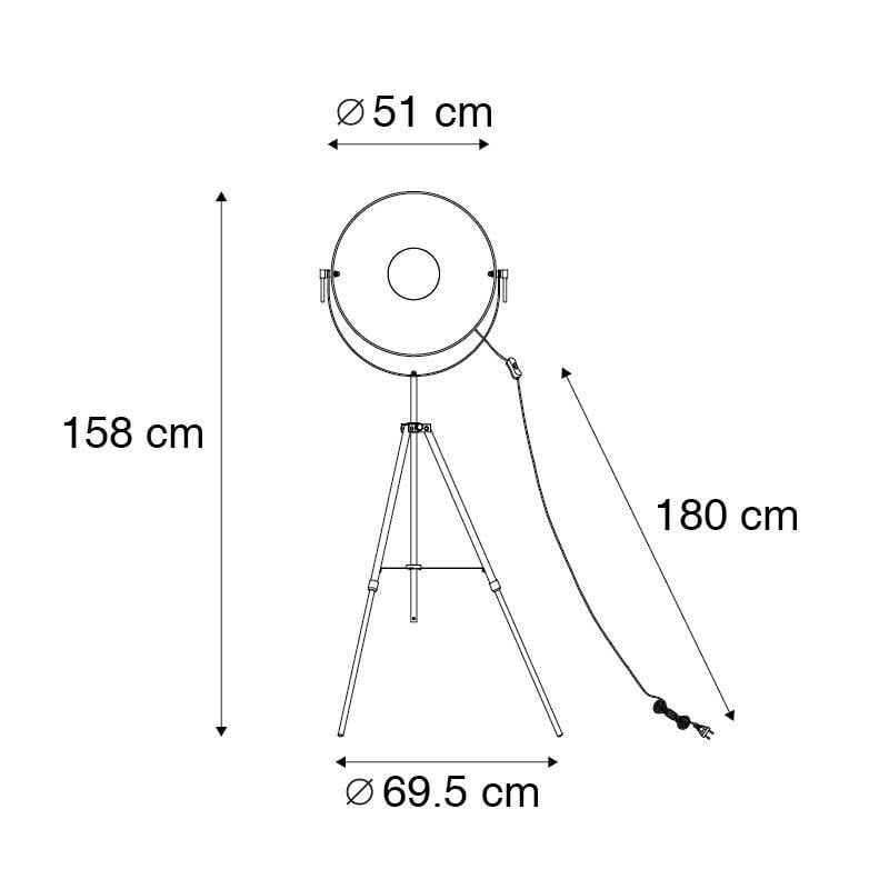 QAZQA Vloerlamp zwart met goud 51 cm verstelbaar tripod - Magnax