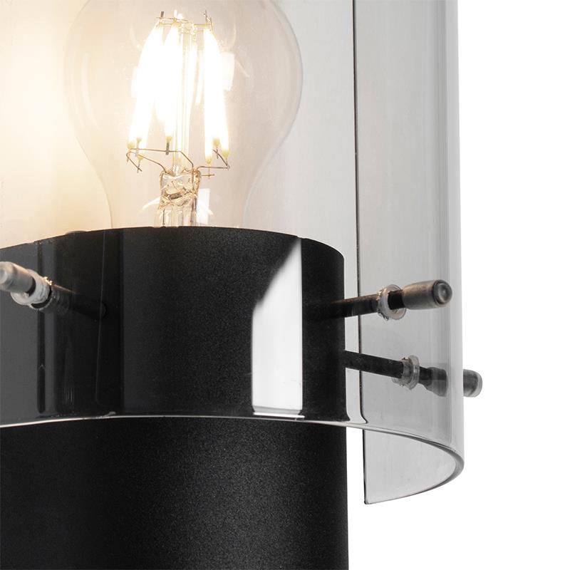 QAZQA Vintage wandlamp zwart met smoke glas - Vidra