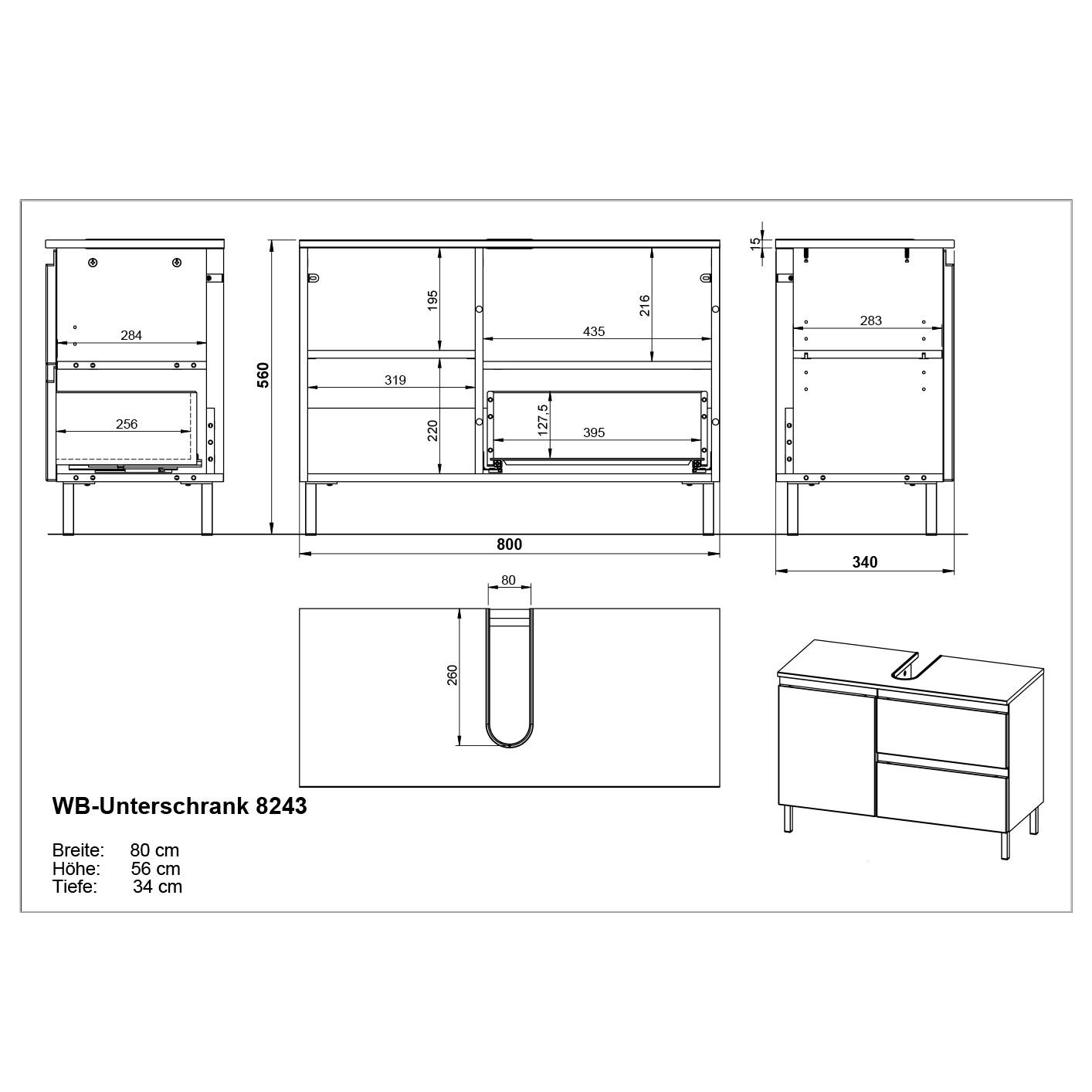Germania Salinas Wastafelonderkast Hoogglans Wit 80 cm