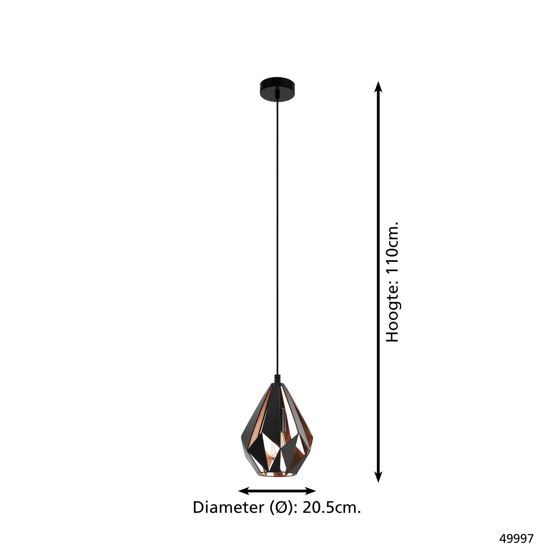 EGLO Carlton 1 Hanglamp - E27 - Ø 20,5 cm - Zwart|Koper