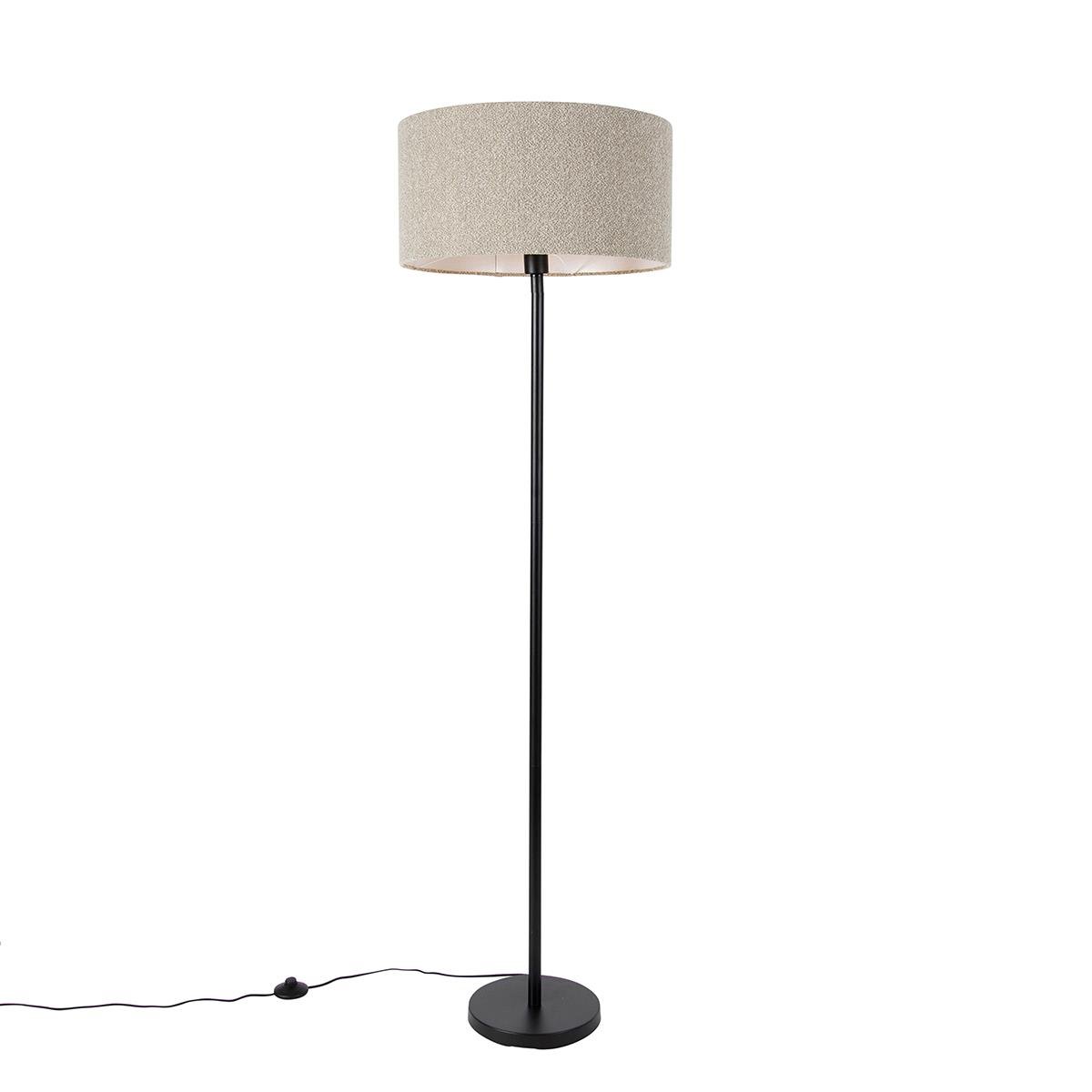 QAZQA Vloerlamp zwart met boucle kap taupe 50 cm - Simplo