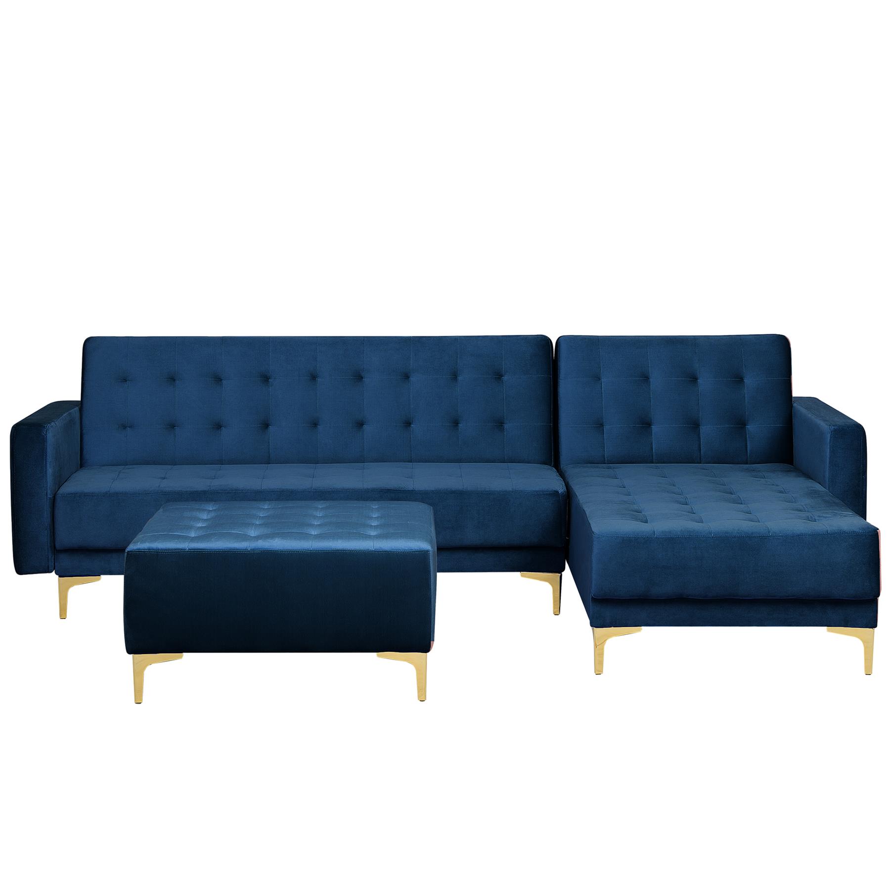 Beliani-ABERDEEN-Hoekslaapbank ottomaan-Blauw-Links-267 cm-Fluweel