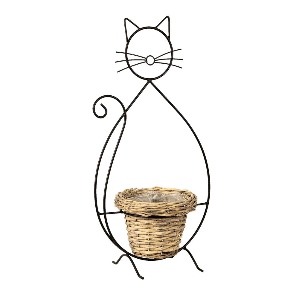 Clayre & Eef Bloempot Kat 27x16x52 cm Zwart Ijzer Bloempot binnen