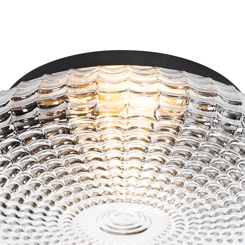 QAZQA Klassieke plafondlamp zwart met smoke glas 35 cm IP44 - Nohmi