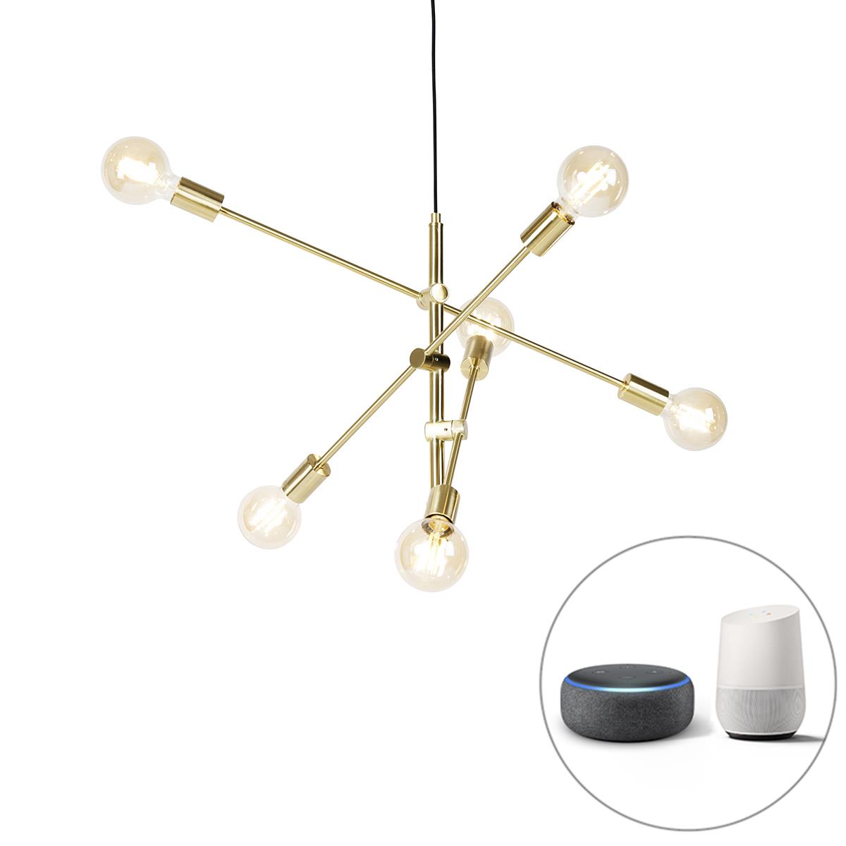 QAZQA Smart hanglamp messing 6-lichts incl. Wifi G95 - Sydney