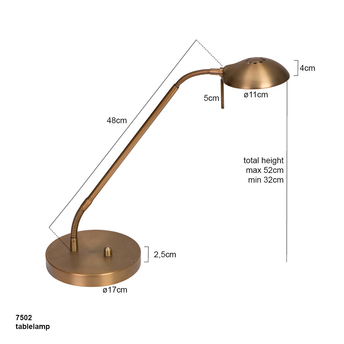 Mexlite - tafellamp - Biron - brons - glas metaal - bureaulamp - LED - 7502BR