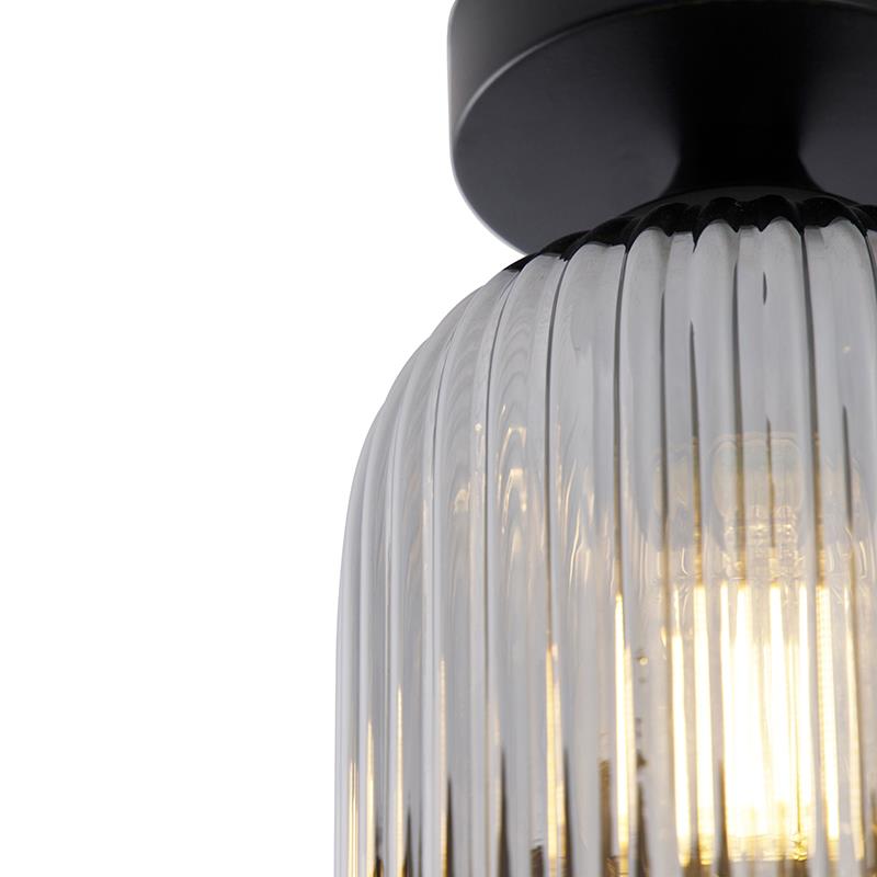 QAZQA Art deco plafondlamp zwart met smoke glas - Banci