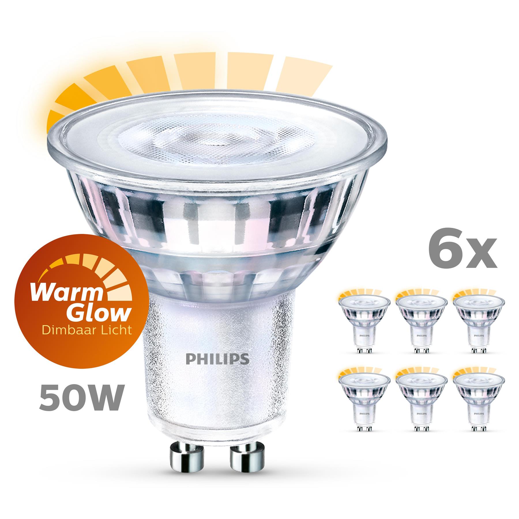 Philips LED WarmGlow spot dimbaar (6-pack) - GU10 36D 3,8W 334lm 2700…