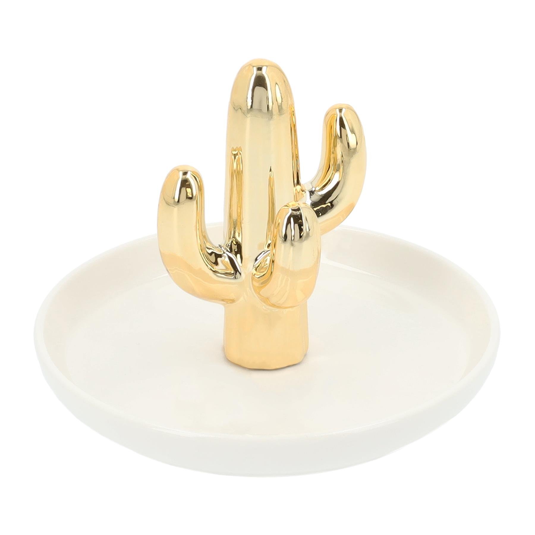 LYVION Sieradenschoteltje met cactus - Wit met goud