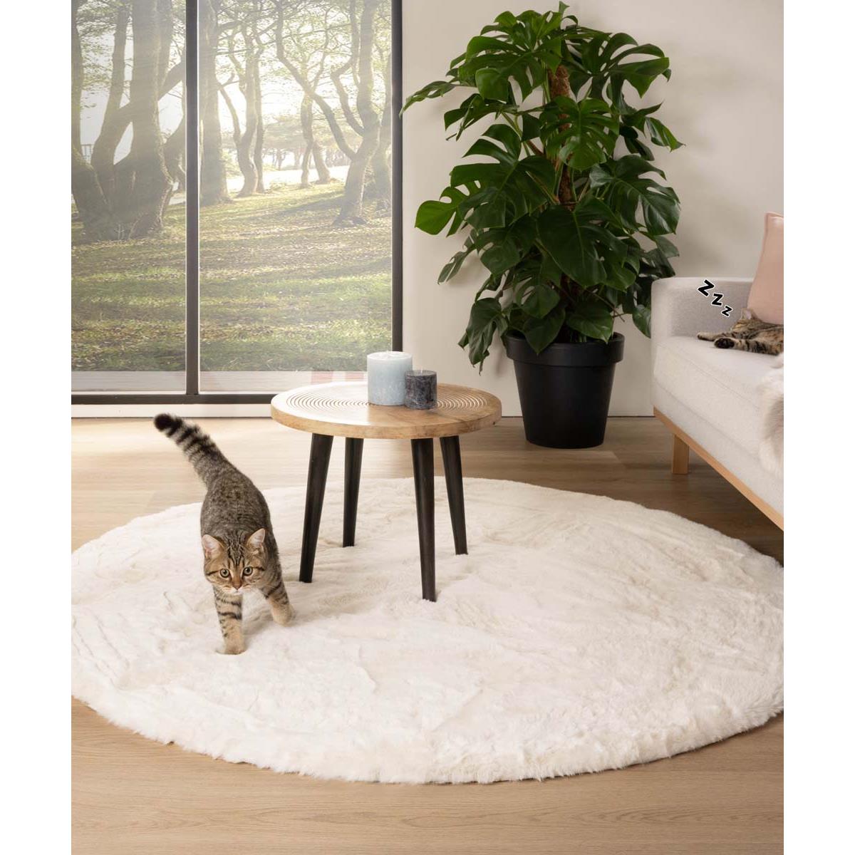 Tapeso Rond hoogpolig vloerkleed - Comfy plus - wit - 120 cm rond