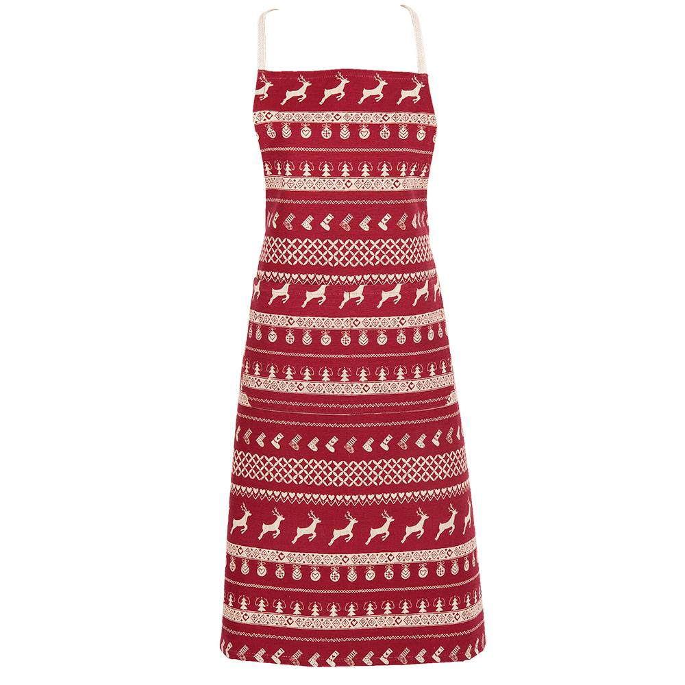 Clayre & Eef Keukenschort  70x85 cm Rood Beige Katoen Kerst BBQ Schort