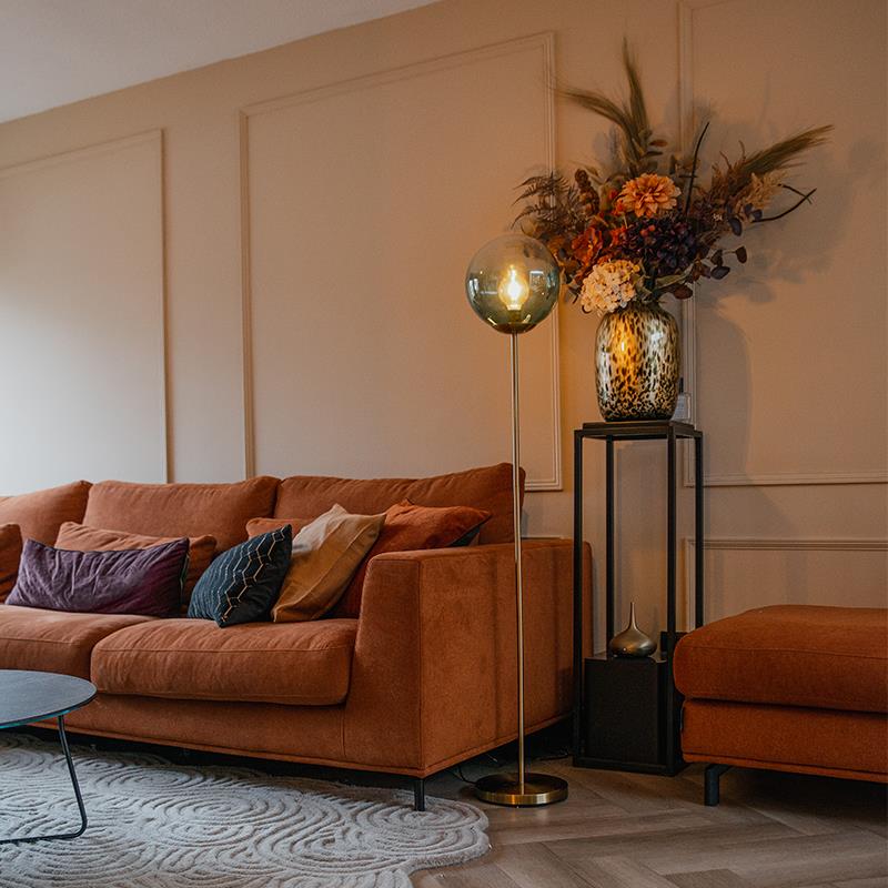 QAZQA Art deco vloerlamp messing met groen glas - Pallon