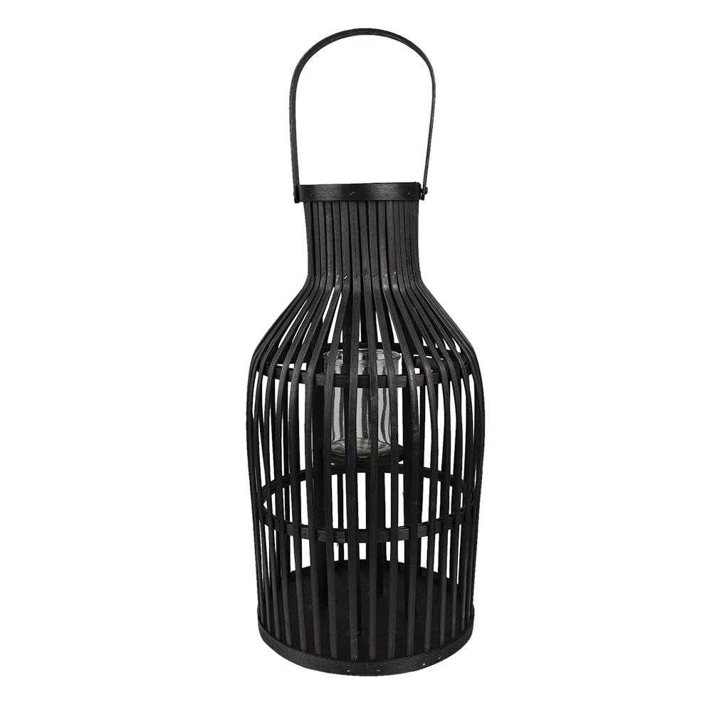 Clayre & Eef Windlicht  Ø 23x39 cm Zwart Bamboe Rond Kaarsenhouder