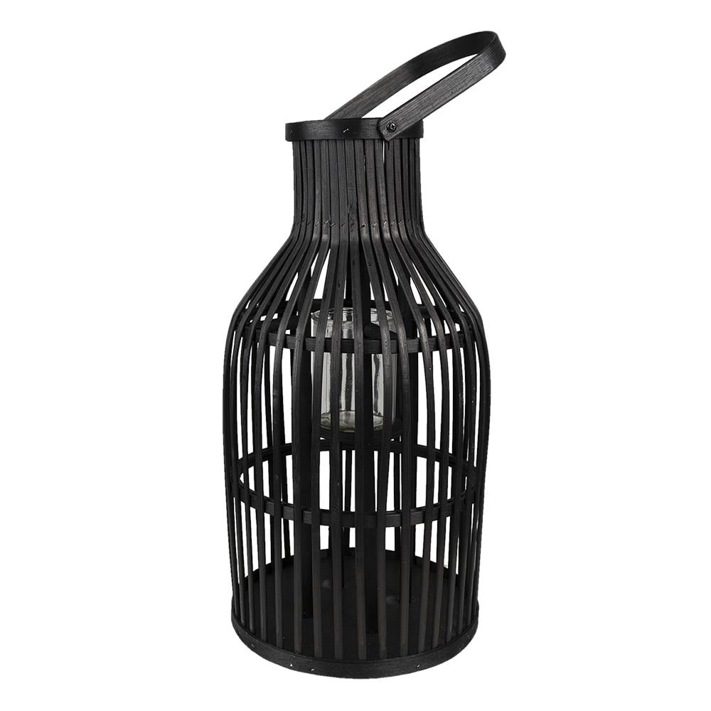 Clayre & Eef Windlicht  Ø 23x39 cm Zwart Bamboe Rond Kaarsenhouder