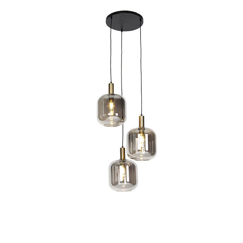 QAZQA Smart hanglamp zwart met smoke glas 3-lichts incl. Wifi A60 -
