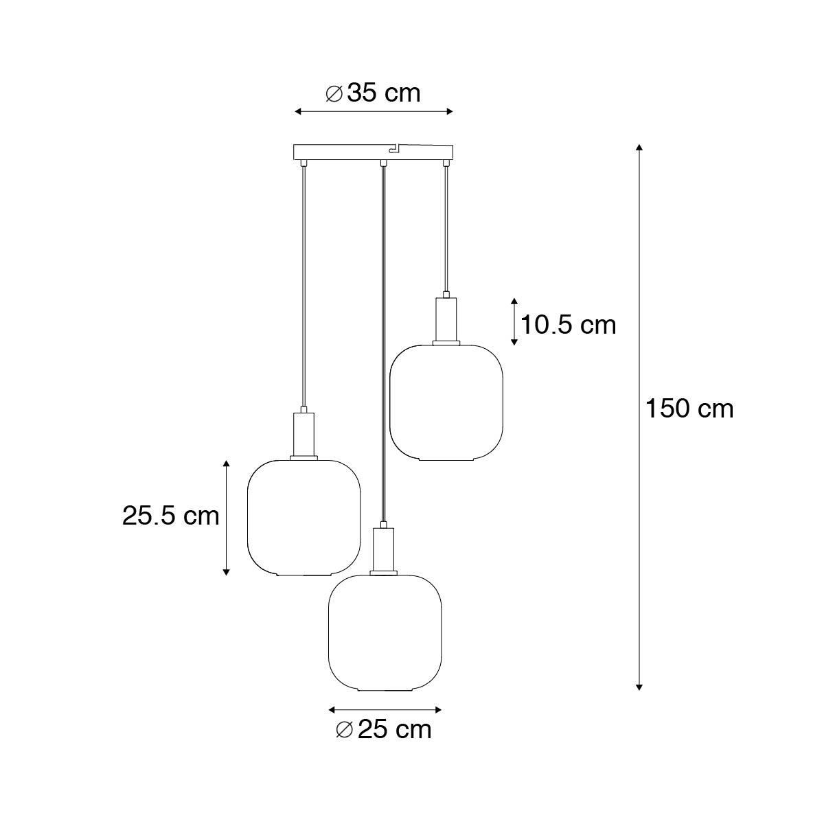 QAZQA Smart hanglamp zwart met smoke glas 3-lichts incl. Wifi A60 -