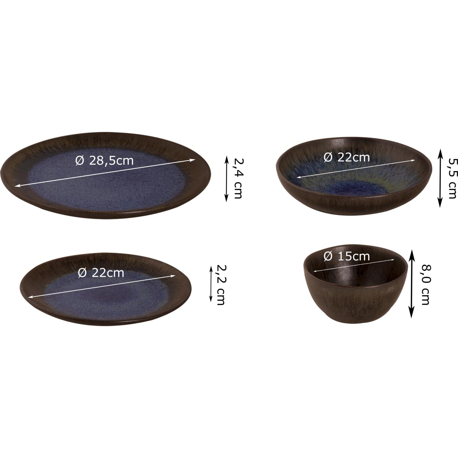 Palmer Serviesset Tama Stoneware 6-persoons 24-delig Blauw Zwart