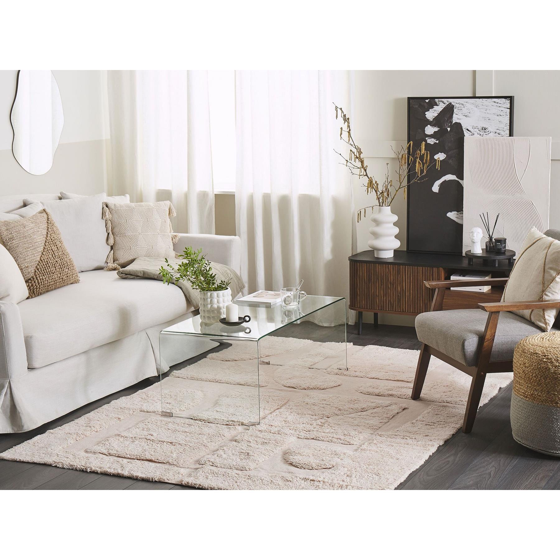 Beliani-DIYADIN-Laagpolig vloerkleed-Beige-160 x 230 cm-Katoen