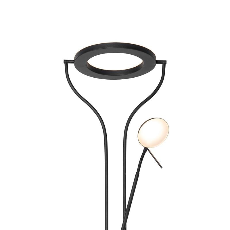 QAZQA Moderne vloerlamp zwart met leesarm incl. LED en dimmer - Divo