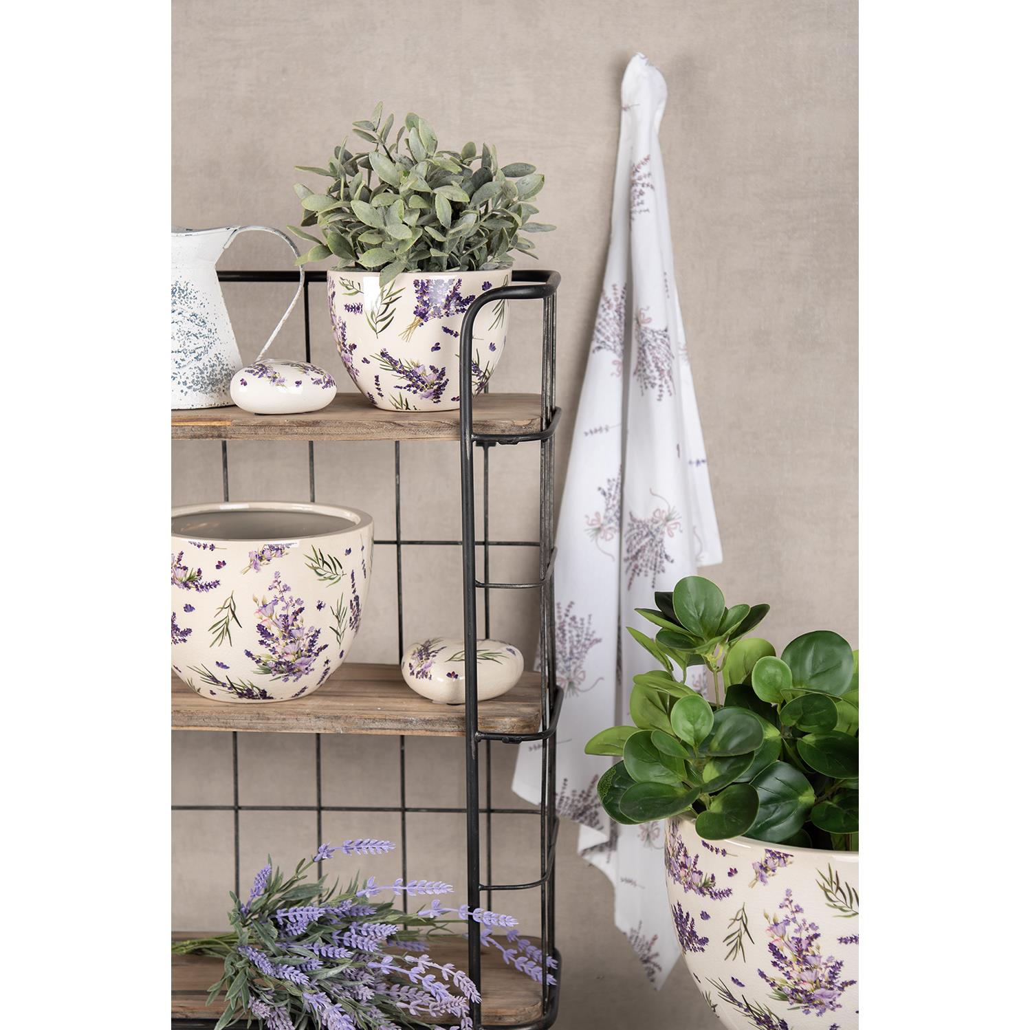 Clayre & Eef Bloempot  Ø 20x15 cm Paars Groen Keramiek Lavendel