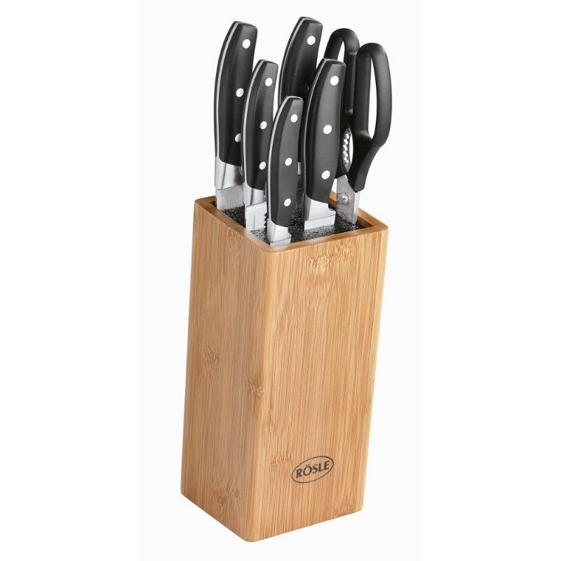 Messenblok, 5 Messen, 1 Schaar, Bamboe - Rösle | Cuisine