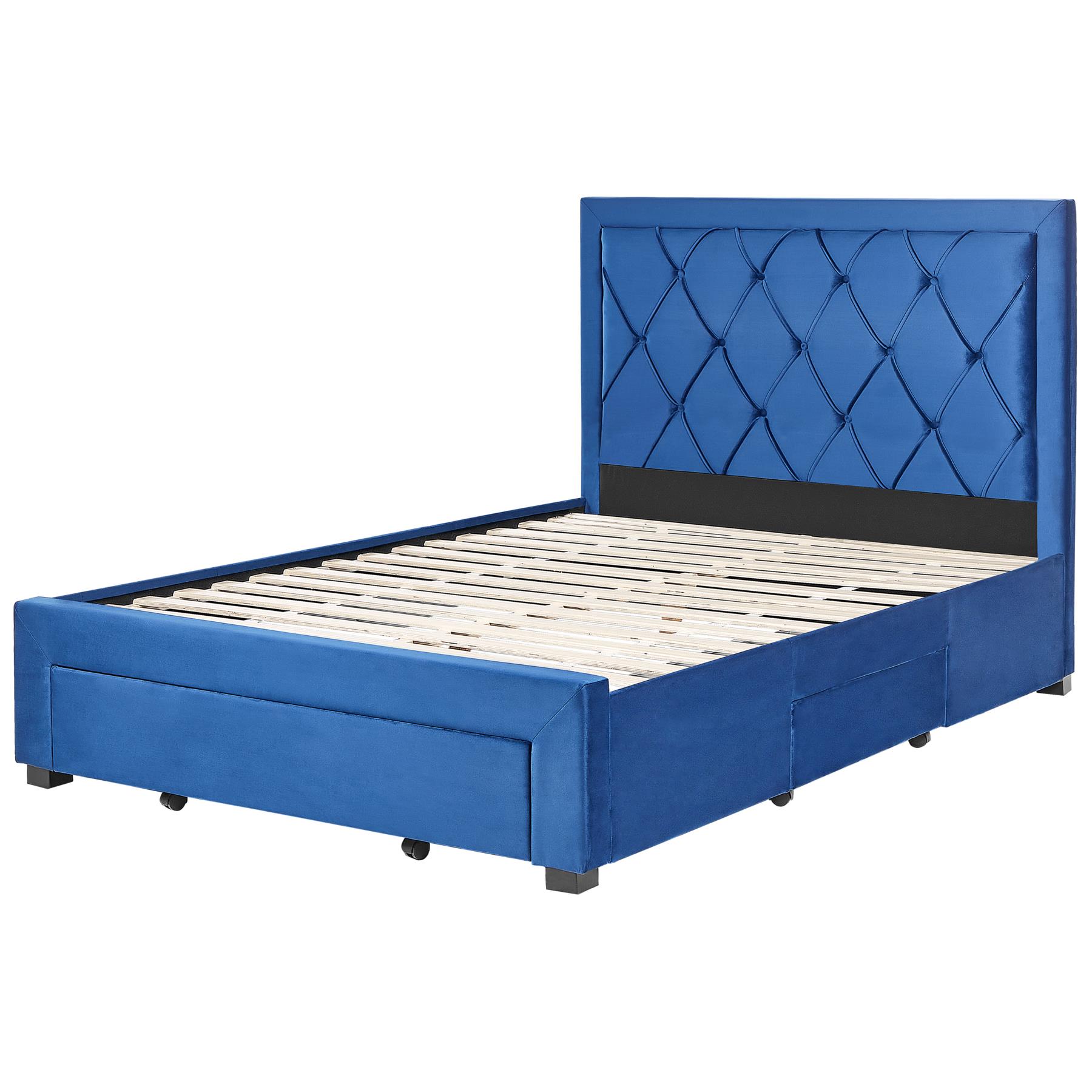 Beliani-LIEVIN-Bed met opbergruimte-Blauw-140 x 200 cm-Fluweel