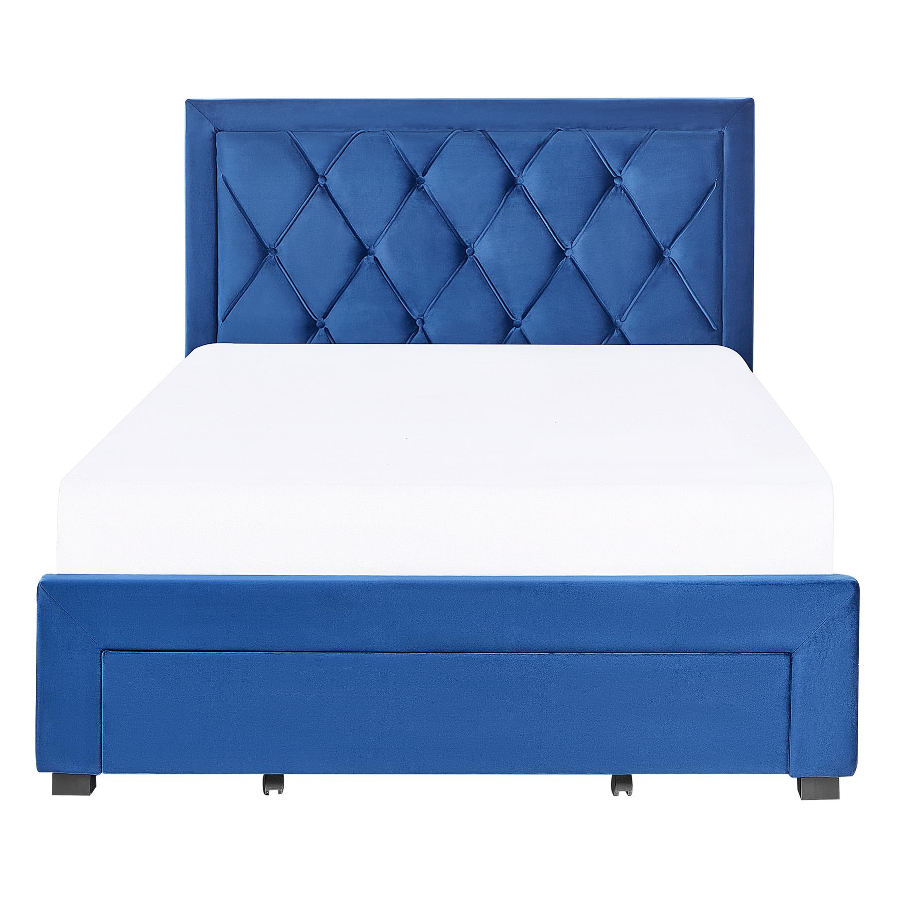 Beliani-LIEVIN-Bed met opbergruimte-Blauw-140 x 200 cm-Fluweel