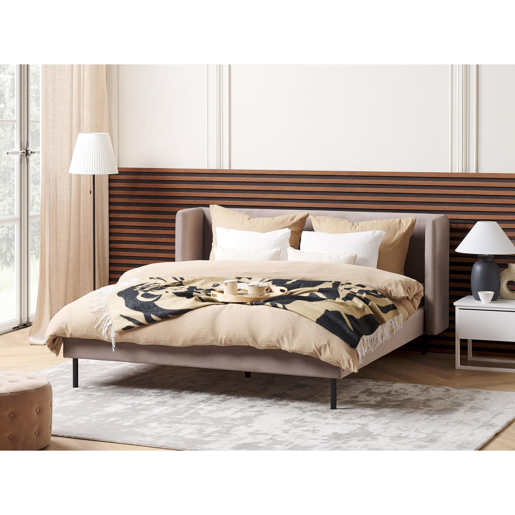 Beliani - ARETTE - Tweepersoonsbed - Taupe - 160 x 200 cm - Fluweel