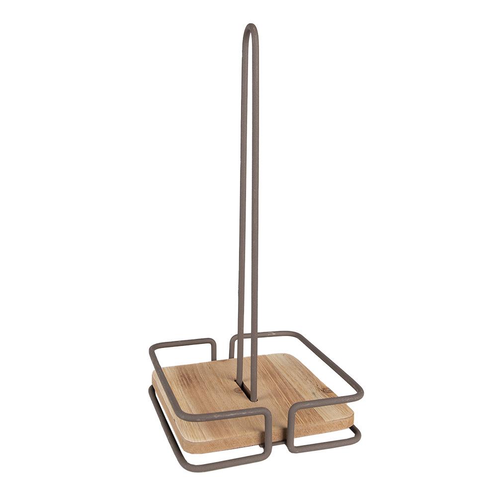 Clayre & Eef Keukenrolhouder  15x15x32 cm Bruin Ijzer Hout