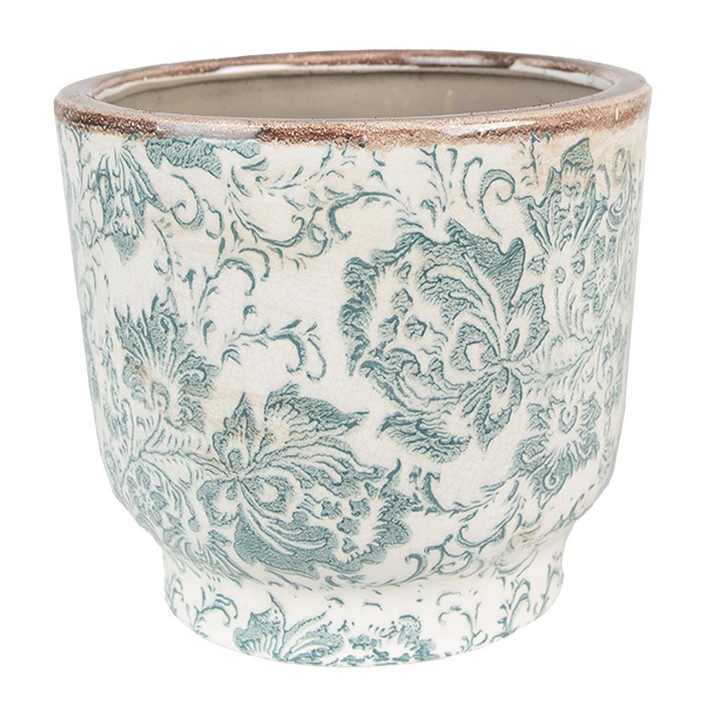 Clayre & Eef Bloempot  Ø 17x15 cm Groen Beige Keramiek Bloemen