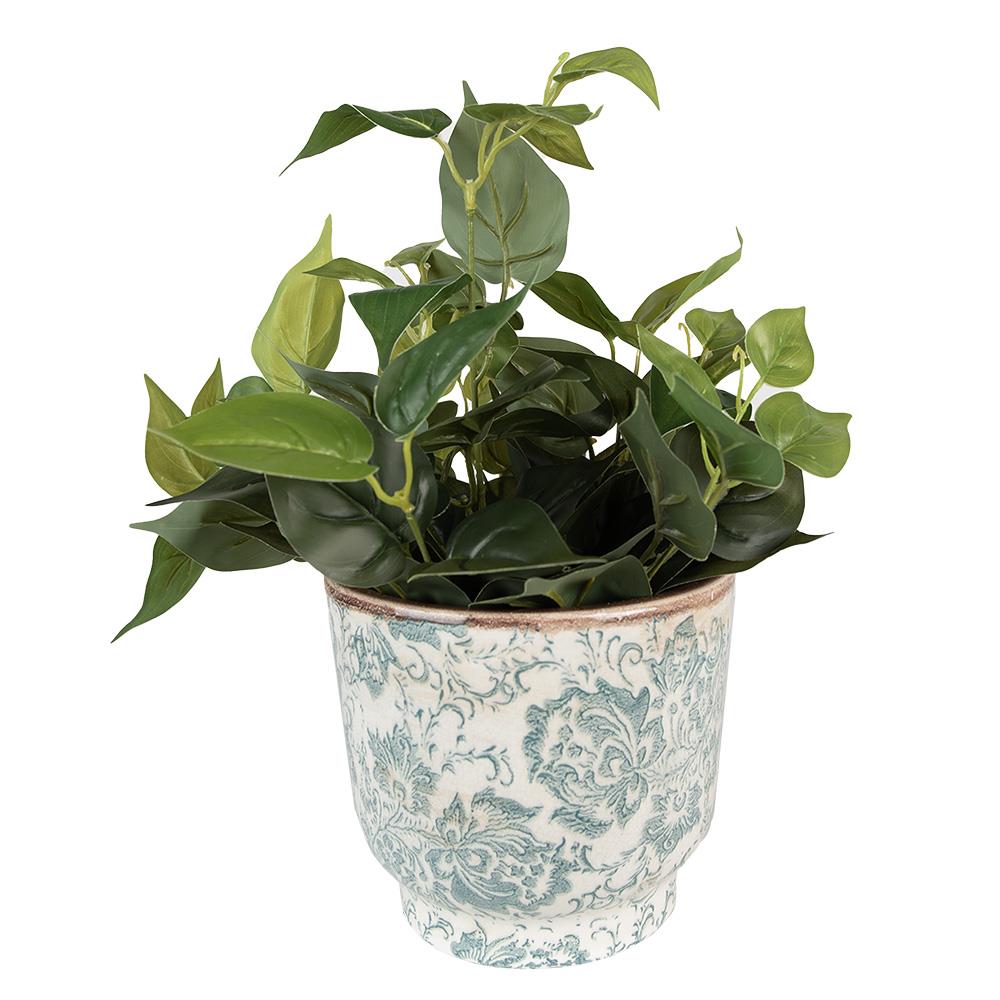 Clayre & Eef Bloempot  Ø 17x15 cm Groen Beige Keramiek Bloemen
