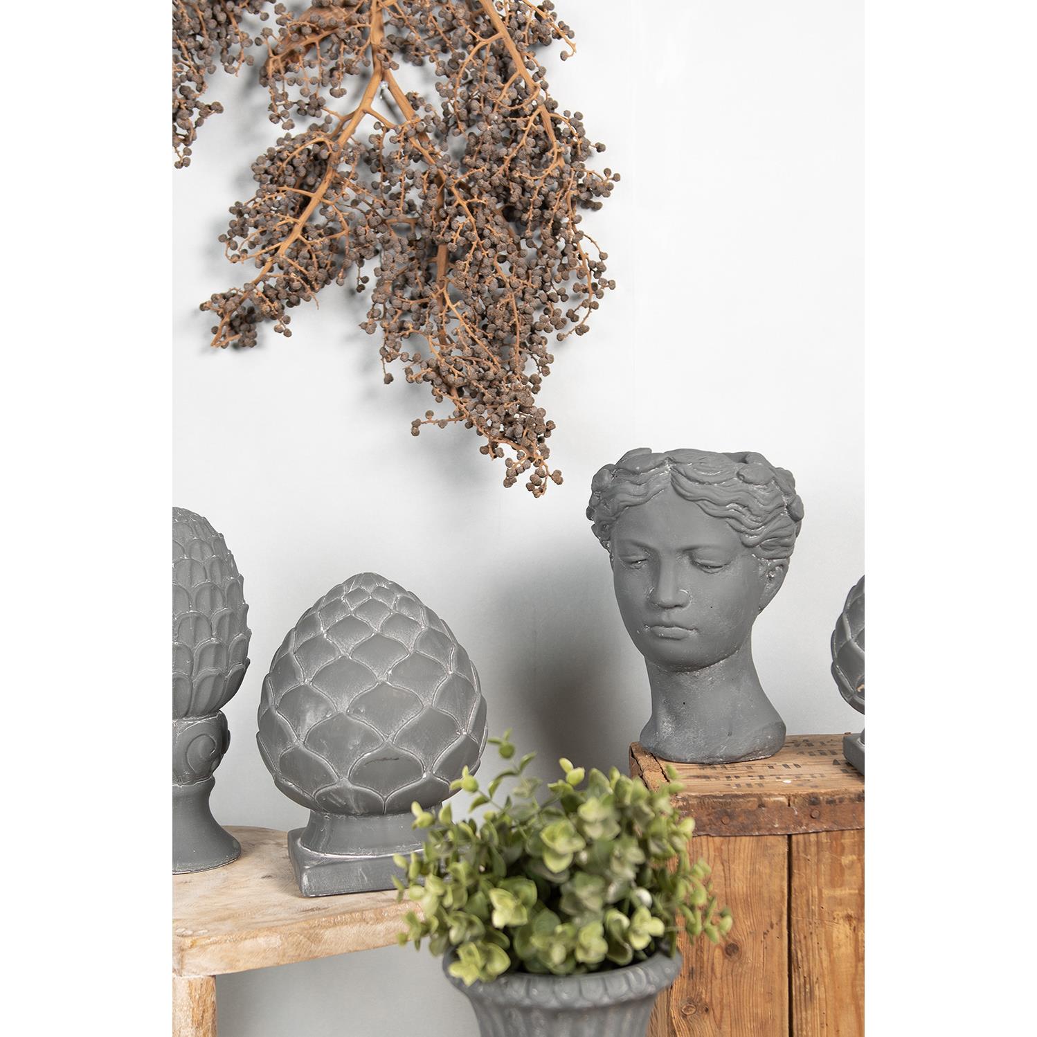 Clayre & Eef Bloempot Hoofd 18x17x25 cm Grijs Steen Woondecoratie
