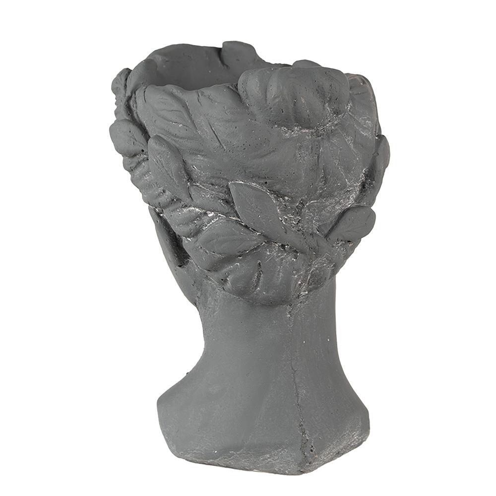 Clayre & Eef Bloempot Hoofd 18x17x25 cm Grijs Steen Woondecoratie