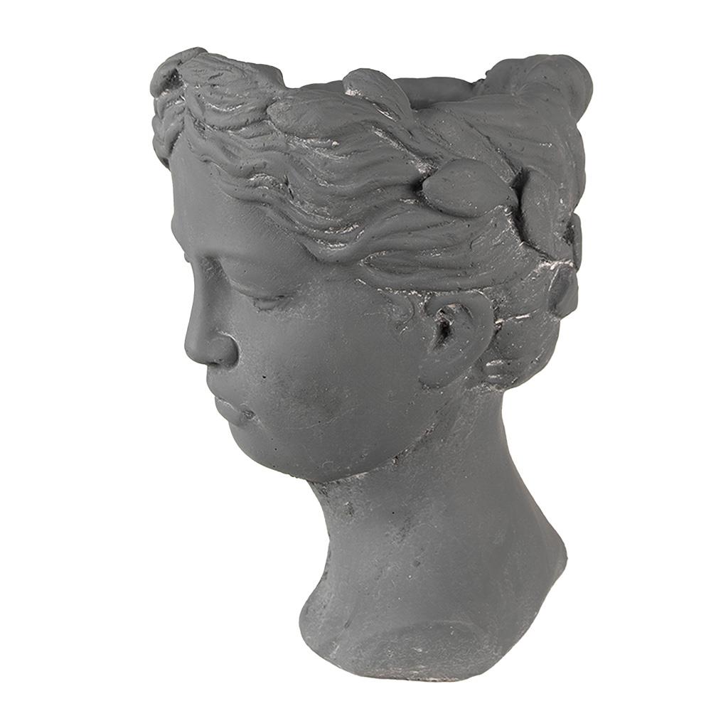 Clayre & Eef Bloempot Hoofd 18x17x25 cm Grijs Steen Woondecoratie