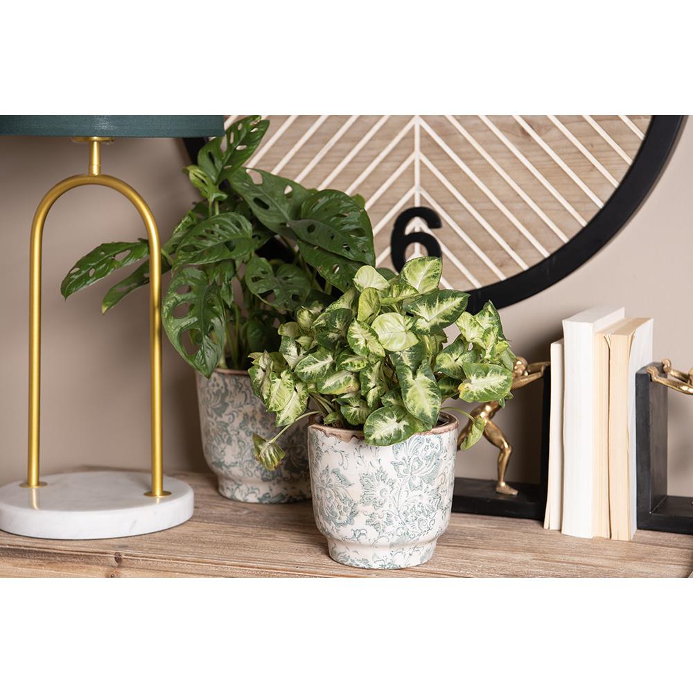 Clayre & Eef Bloempot  Ø 15x14 cm Groen Beige Keramiek Bloemen