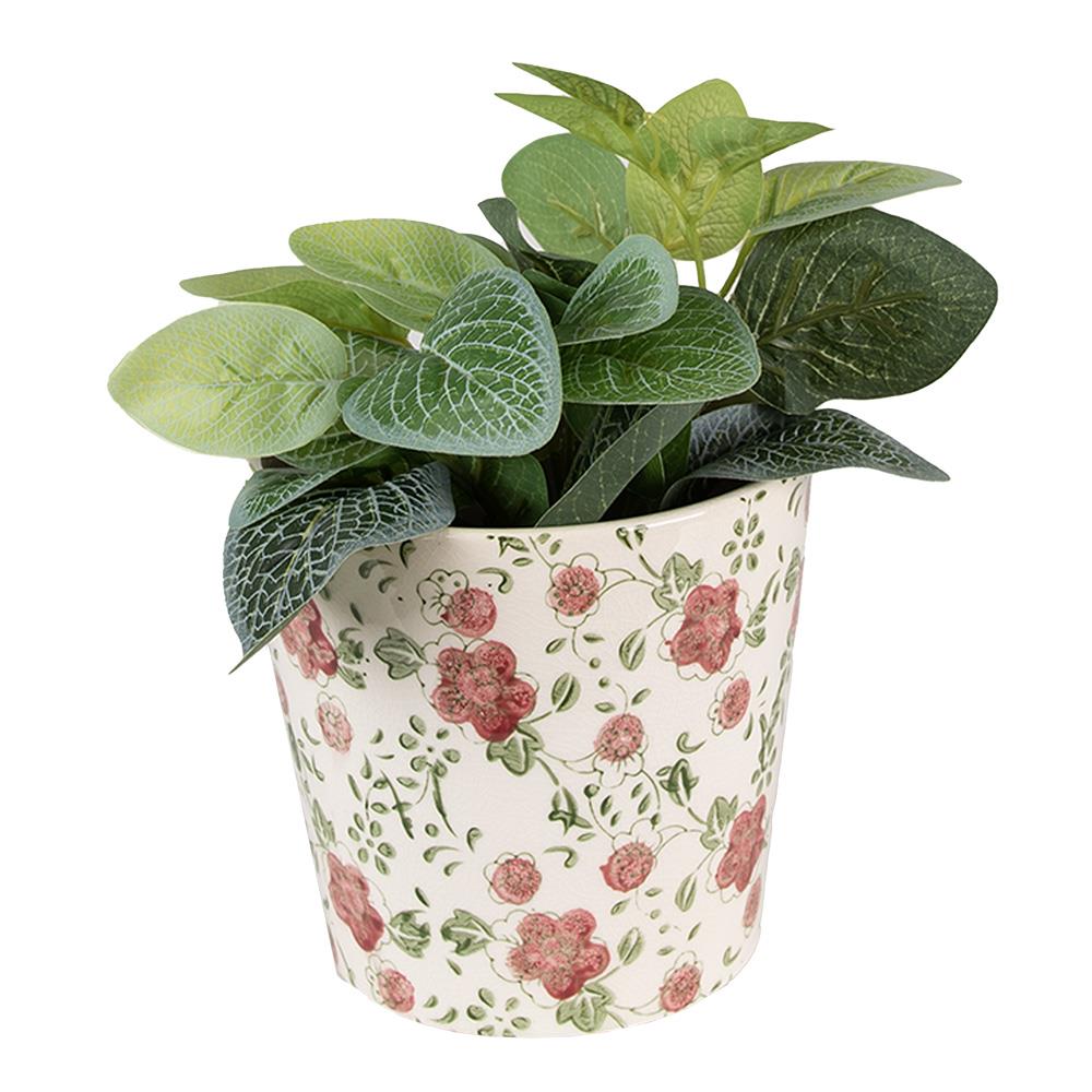 Clayre & Eef Bloempot  Ø 14x13 cm Roze Beige Keramiek Bloemen Bloempot