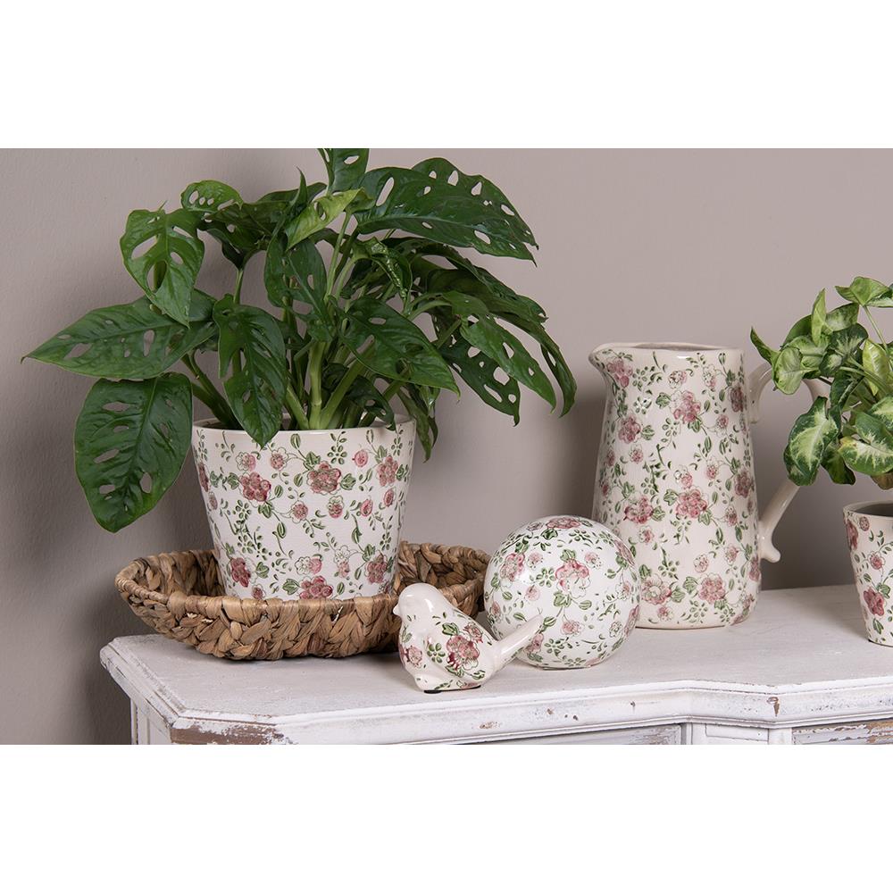 Clayre & Eef Bloempot  Ø 14x13 cm Roze Beige Keramiek Bloemen Bloempot