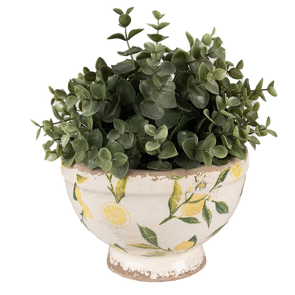 Clayre & Eef Bloempot  Ø 17x11 cm Geel Keramiek Citroen Bloempot