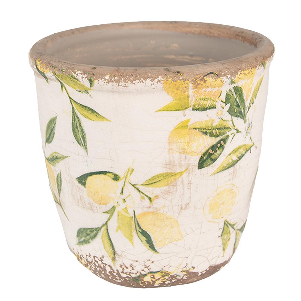 Clayre & Eef Bloempot  Ø 11x10 cm Geel Keramiek Citroen Bloempot