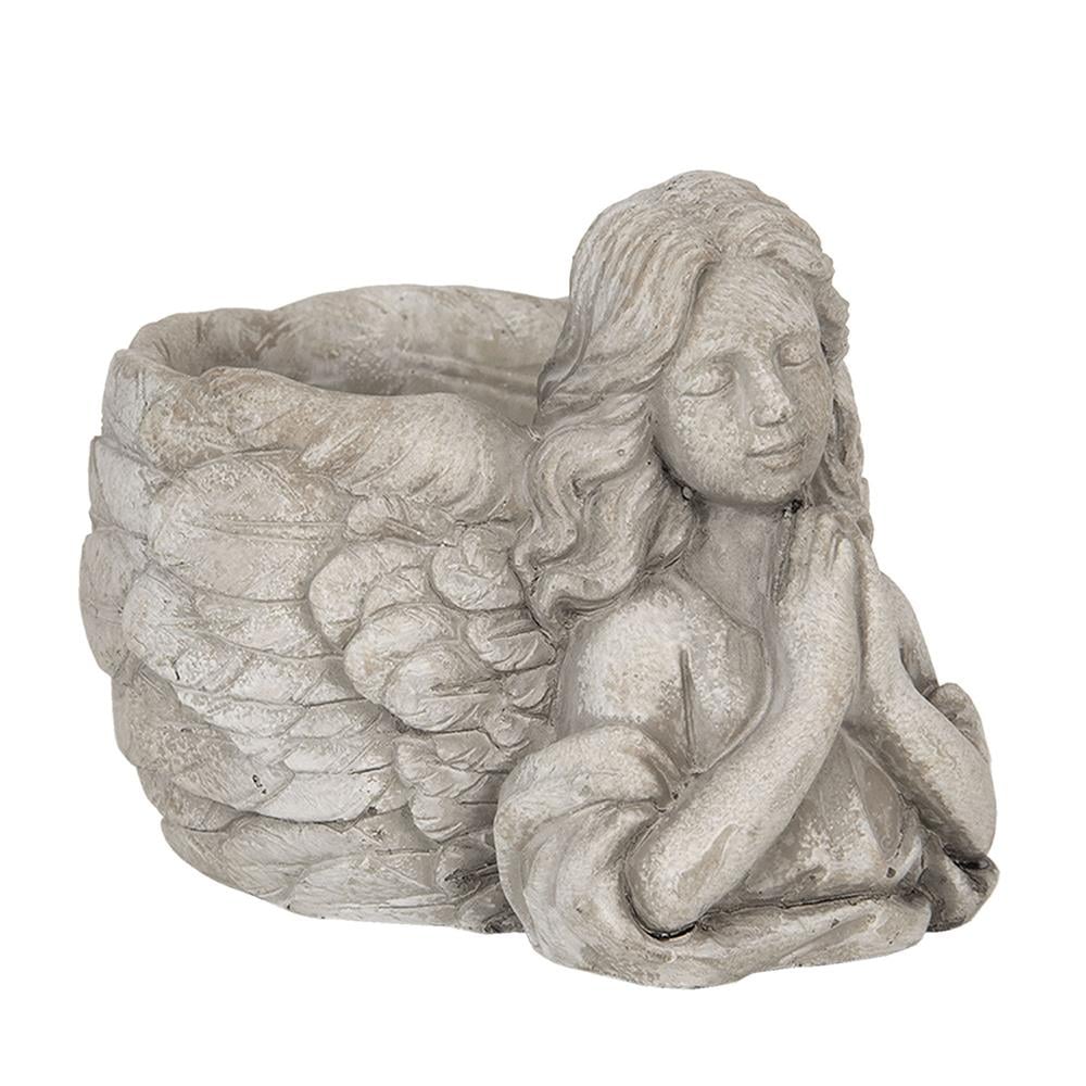 Clayre & Eef Bloempot Engel 16x13x12 cm Grijs Steen Rond Bloempot