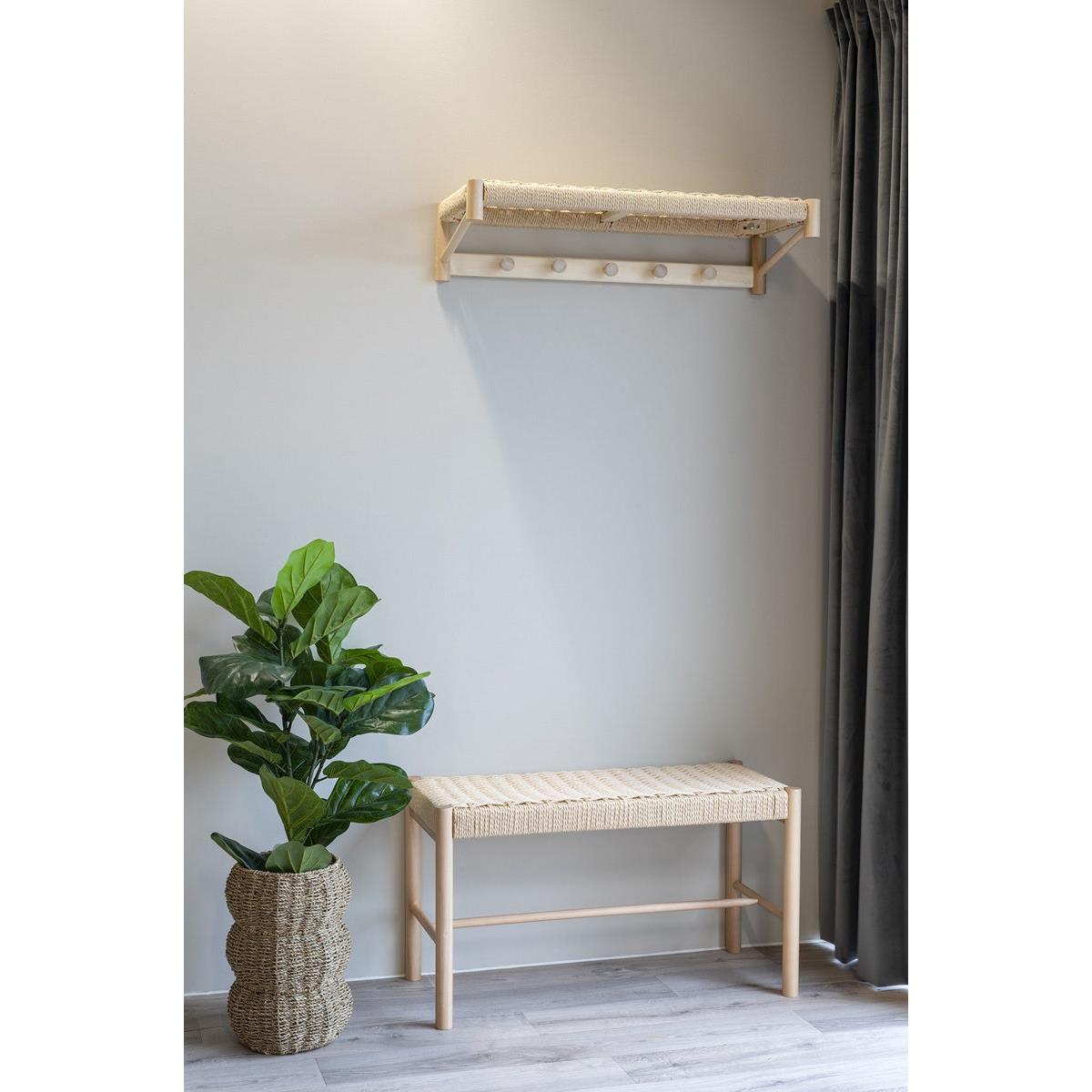 Artichok Loek houten kapstok met geweven plank - 78 x 31 cm