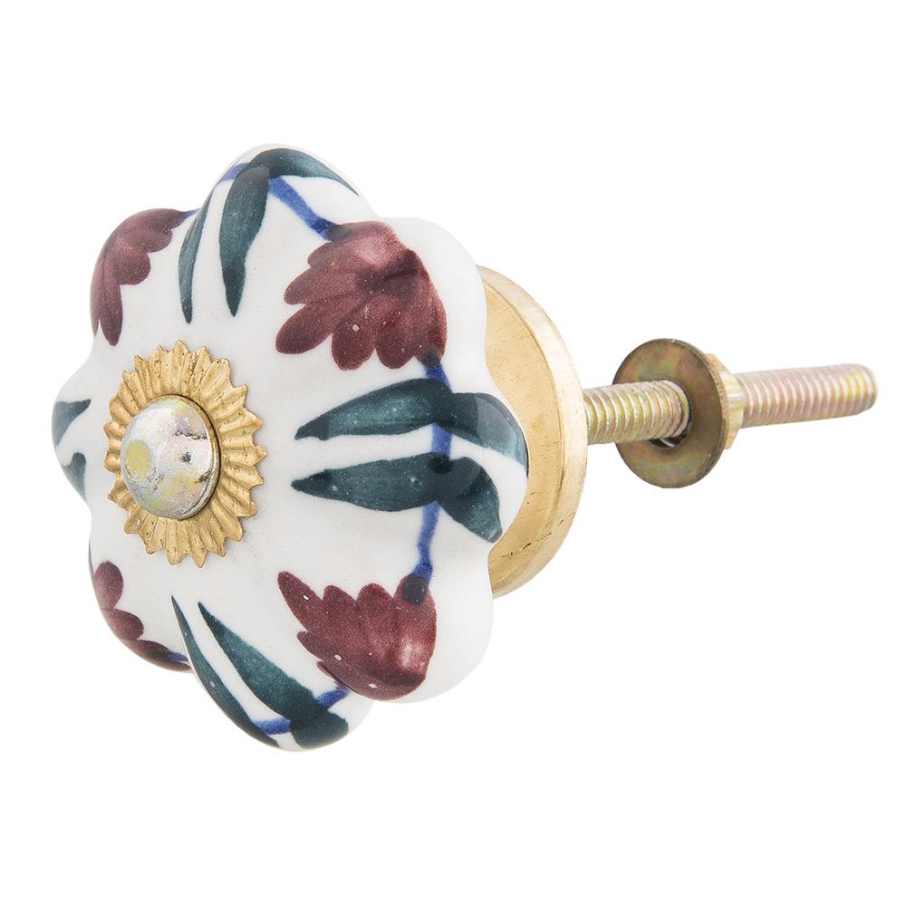 Clayre & Eef Deurknop  Ø 4x3 cm Rood Groen Keramiek Bladeren